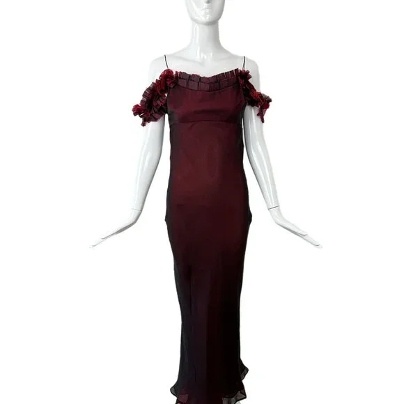 RICHARD TYLER COUTURE 1998 Vintage Silk Black + Red Gown Maxi Dress